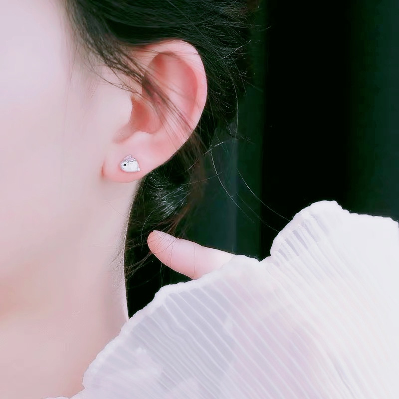 925 Sterling Silver Earrings Female Cute Girl Bunny