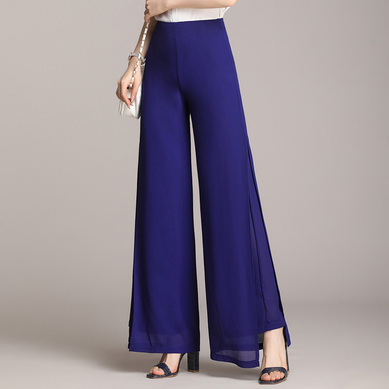 Title 4, High Waist Slit Thin Loose Black Drape Trousers