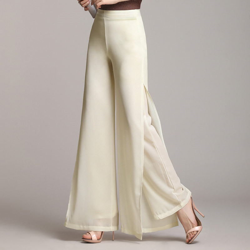 Title 5, High Waist Slit Thin Loose Black Drape Trousers