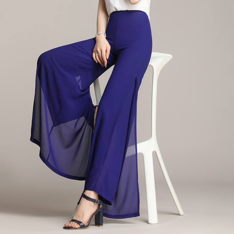 Title 7, High Waist Slit Thin Loose Black Drape Trousers