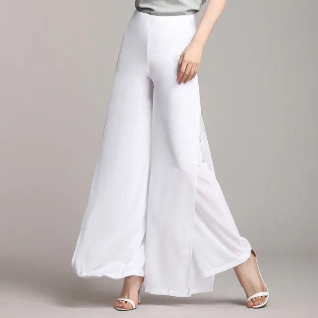 High Waist Slit Thin Loose Black Drape Trousers White - Shop at LoveMi