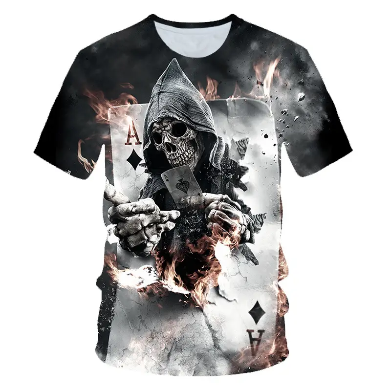 New 3D Poker Card Skull Series Men's And Women's Casual T-shirt Summer Short Sleeve