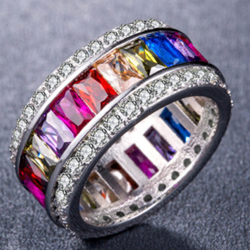 Diamond Ring, Square Diamond And Zircon Ring, Three Colors Into The Ring