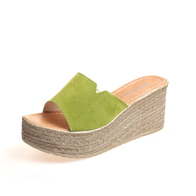 Slippers Women Summer New Style Korean Beach Shoes High Heels Green - Shop at LoveMi
