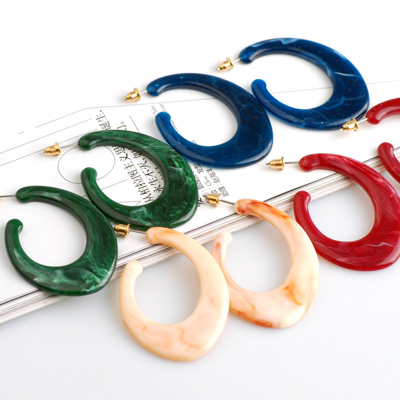 Bohemian Retro Big C Letter Color Resin Earrings European And American Acetate Acrylic Geometric Earrings Earrings