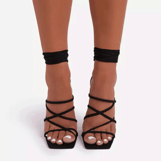 Black Lace up Shoes Chunky High Heel Sandals Black - Shop at LoveMi