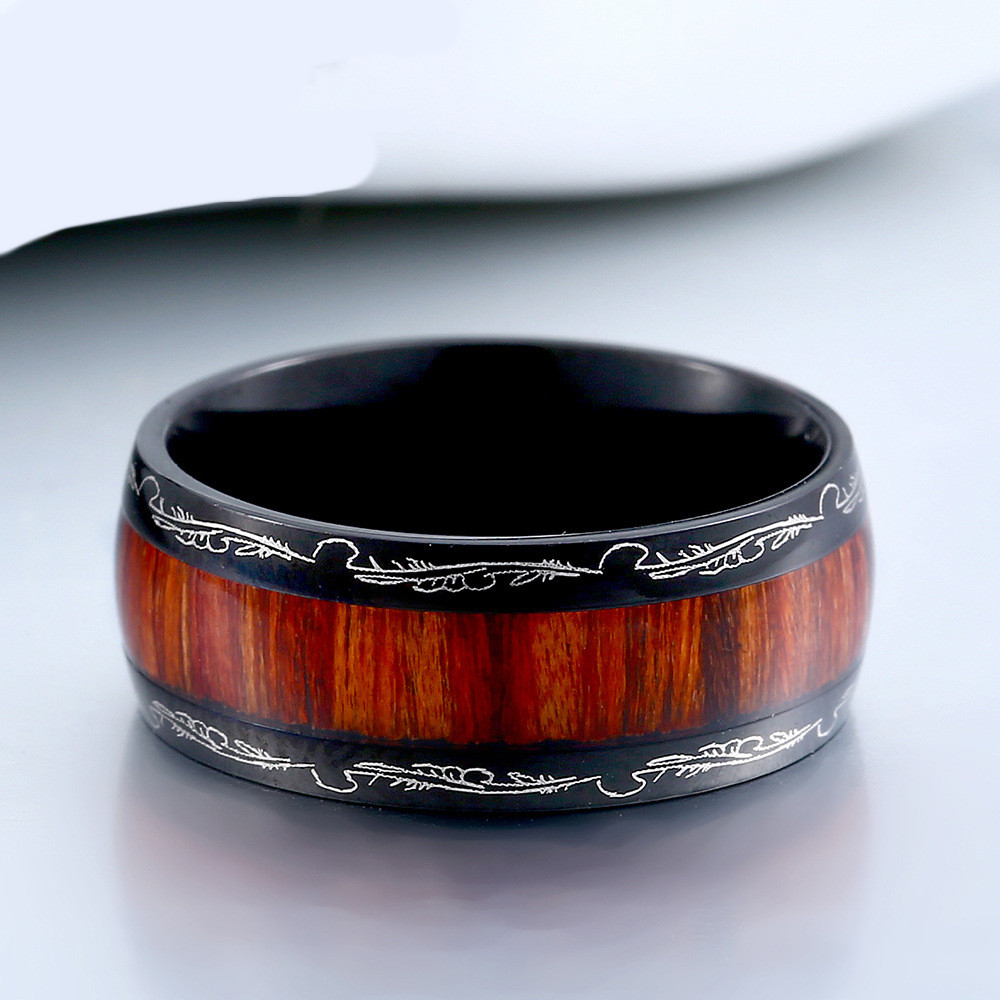 316L Stainless Red Woodiness For Man Titanium Steel High Polished Man's Fashion Ring