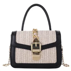 Women'S Ins Straw Woven Portable Small Bag - Black - View 1