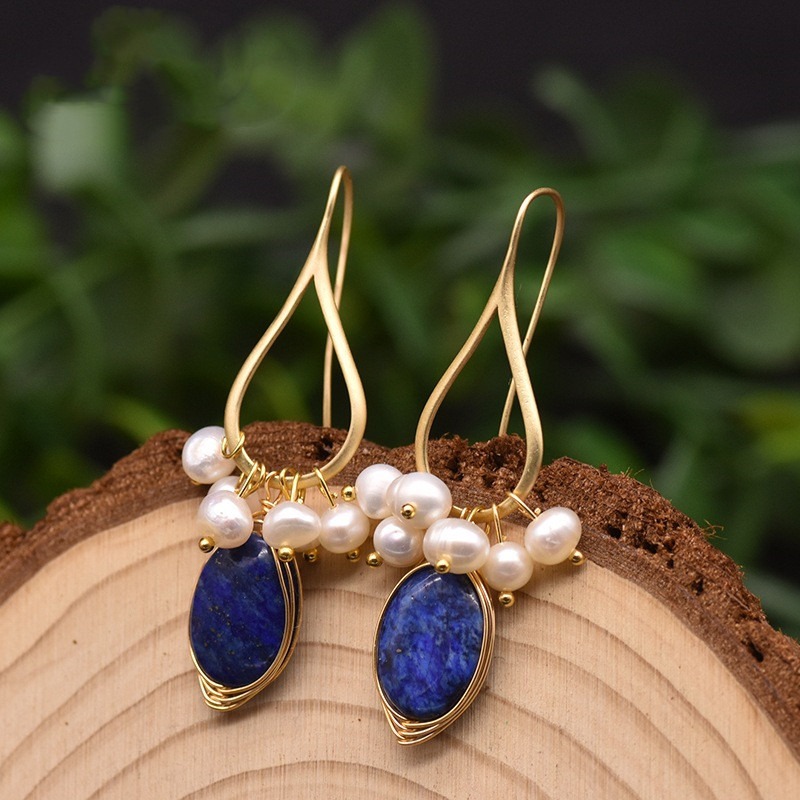 Natural Freshwater Pearl Lapis Lazuli Earrings
