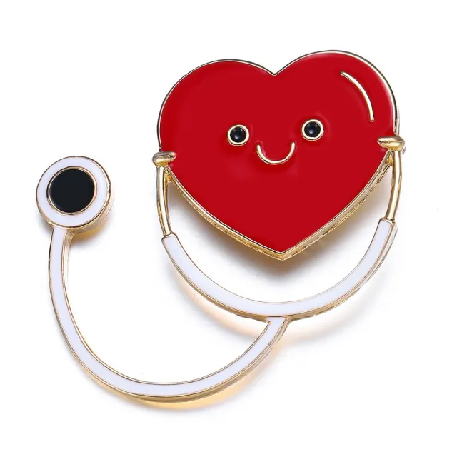 New Heart shaped Smiley Face Stethoscope Medical Enamel Brooch Pin Red Love Doctor's Pins Gift Jewelry Lapel Badge Accessories Red - Shop at LoveMi