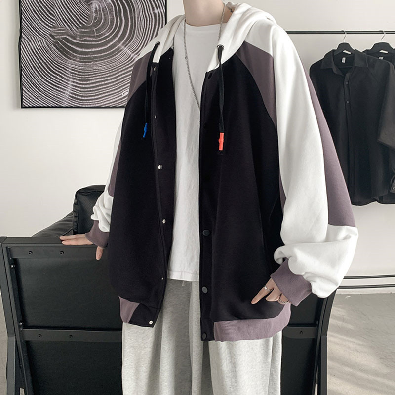 Stitching Hooded Jacket Men'S Spring And Autumn