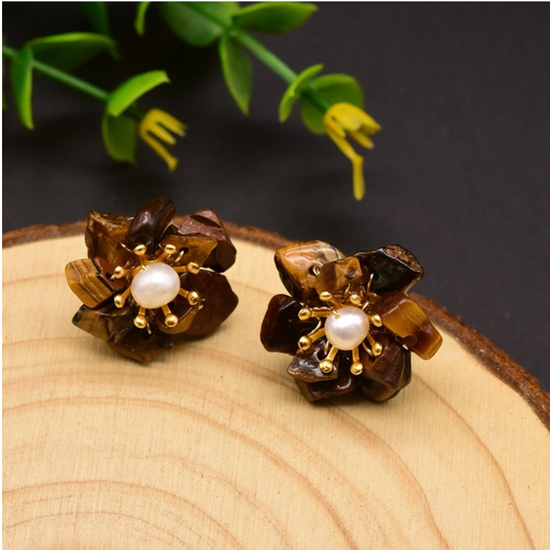 925 Pure Silver Ear Nail Retro Natural Pearl Earnail