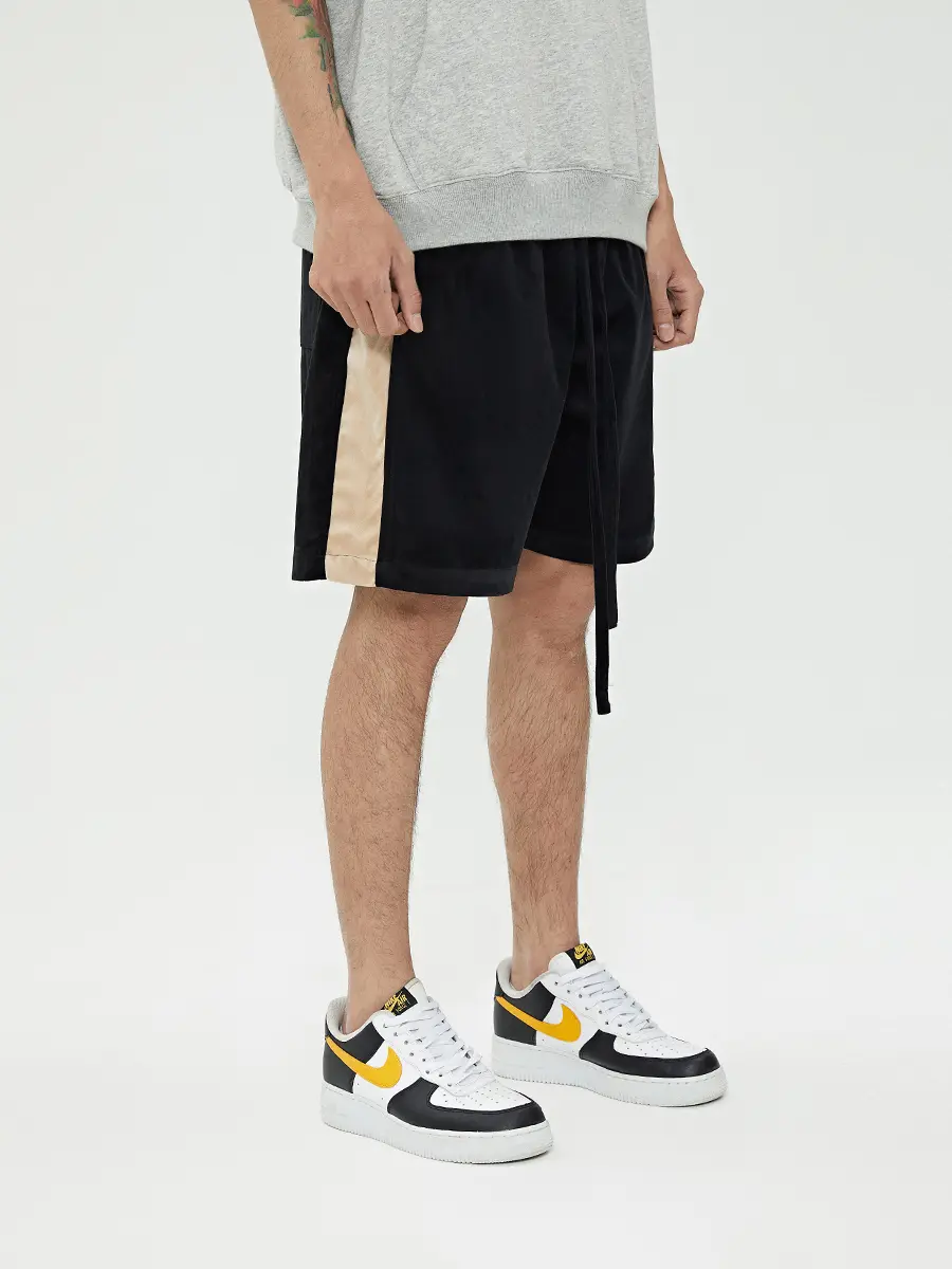 Side Stripe Stitching Velvet Shorts Tide Brand Casual Wild Straight Loose Sports Five-point Pants