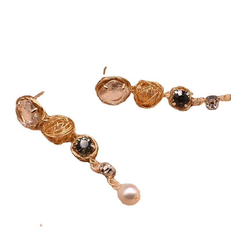 Natural Pearl Long Earrings Korea Temperament Fashion Simple Hand-wound Popular Earrings