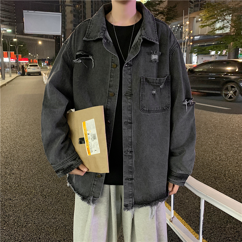 Men's Korean Style Trendy Ripped Jacket Hong Kong Style Loose Top