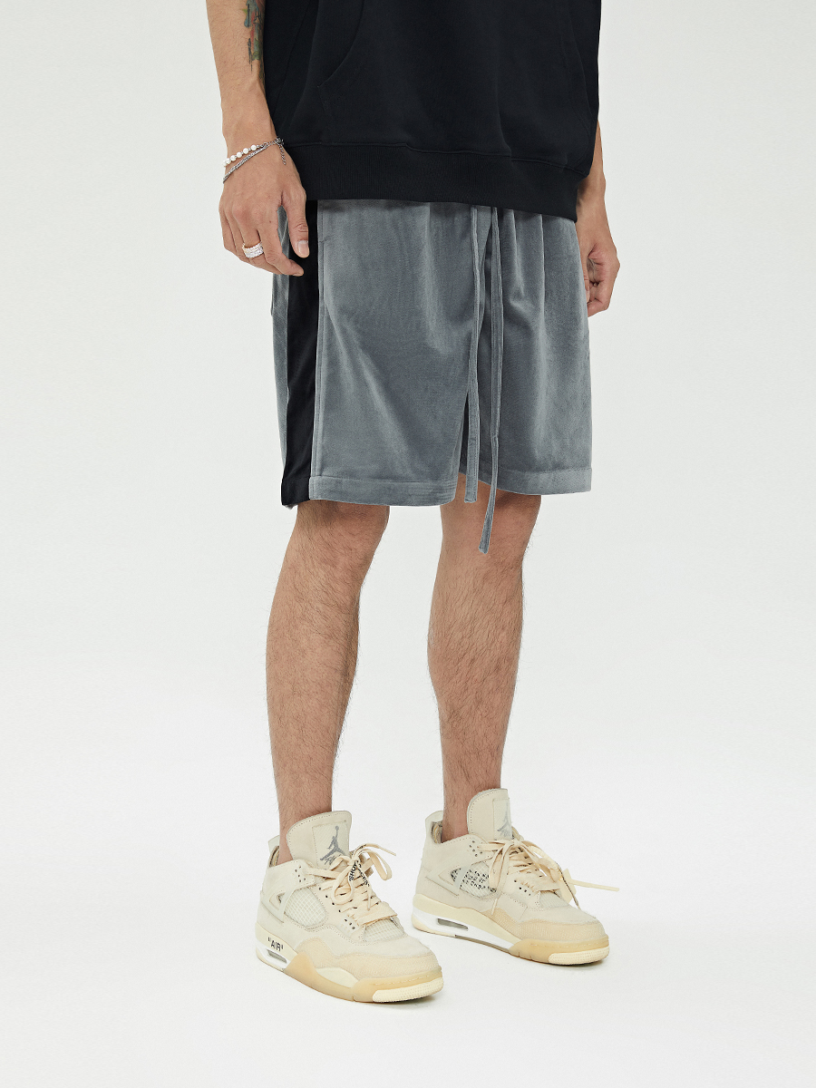 Side Stripe Stitching Velvet Shorts Tide Brand Casual Wild Straight Loose Sports Five-point Pants