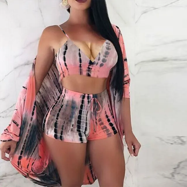 Fashion And Comfortable Printing Bone Swimsuit 3 Piece Female Pink - Shop at LoveMi