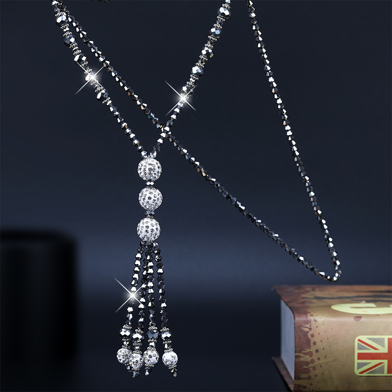 Crystal Bead Necklace Ladies Fashion Simple All-match Sweater Chain Casual Jewelry