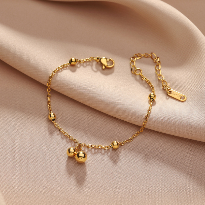 Japanese And Korean Version Of  Cold Wind Simple Temperament Multiple Small Round Beads Titanium Steel Plated 18K Gold Fine Bracelet Women