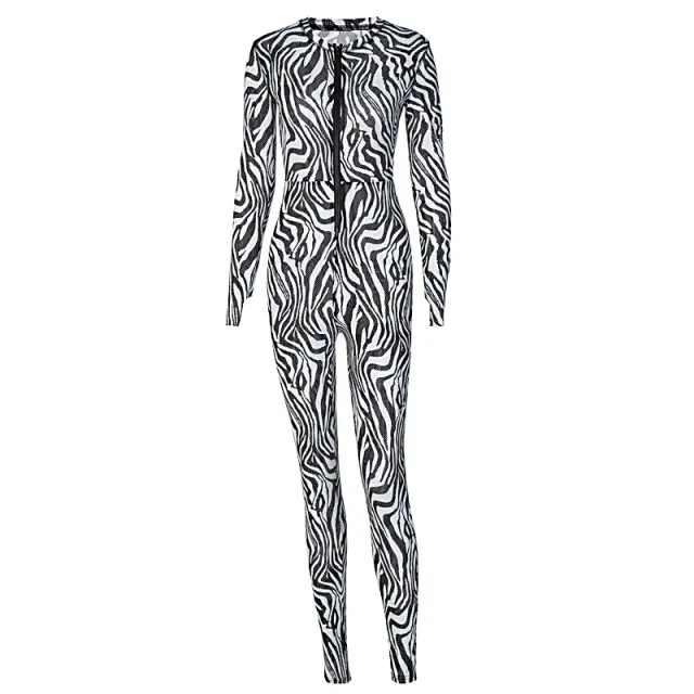 Foreign Trade Hot Products Spring And Summer New Fashion Printed Zipper Yoga Sports Fitness Jumpsuit Women Zebra Pattern - Shop at LoveMi