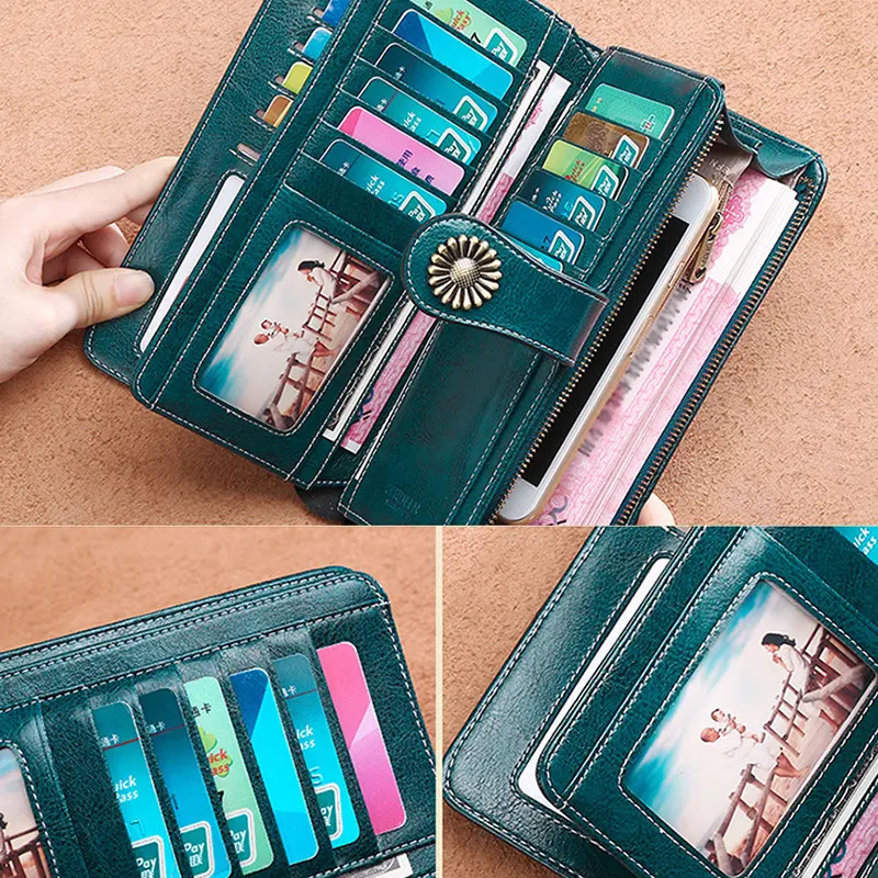 Hollow Women Clutch Leather Wallet Female Long Zipper Purse