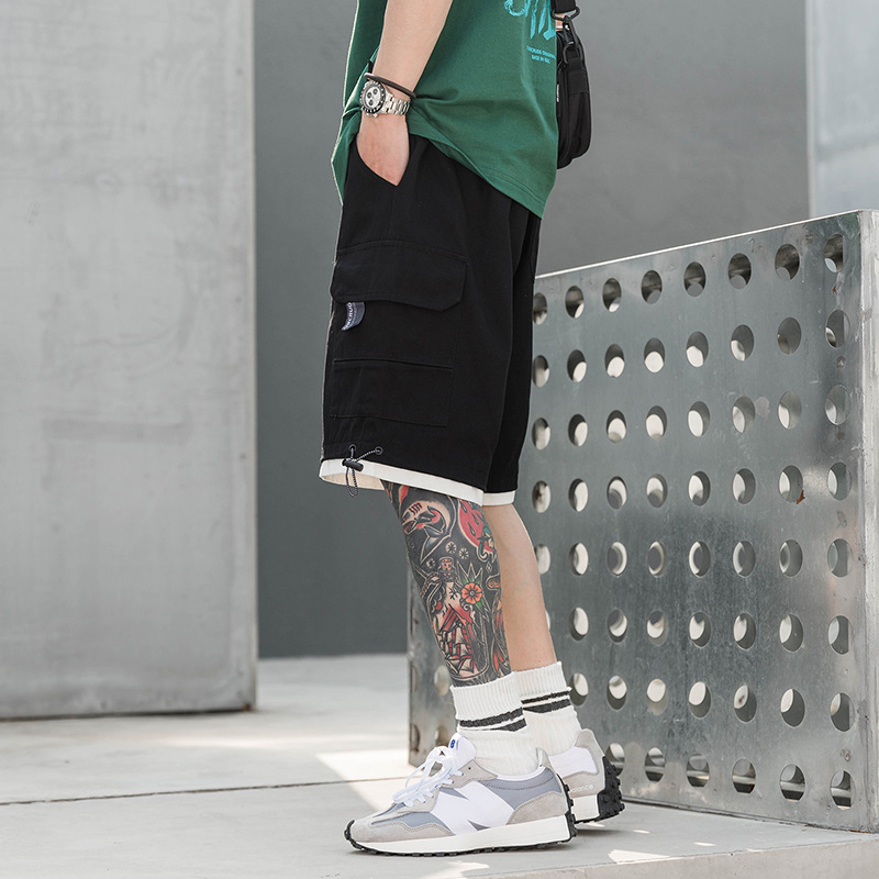 Simple Letter Printing Loose Straight Casual Workwear Five-point Pants