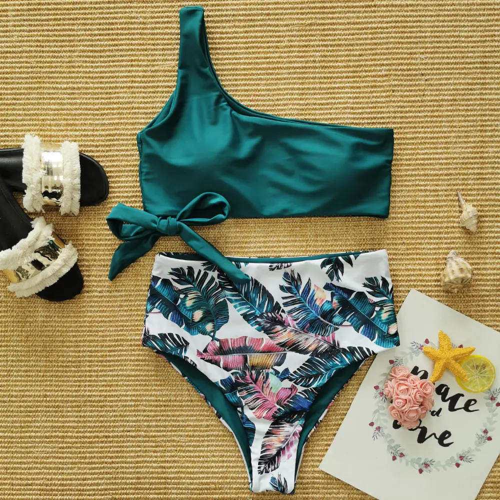 One Shoulder Strap Bikini Print New Swimsuit
