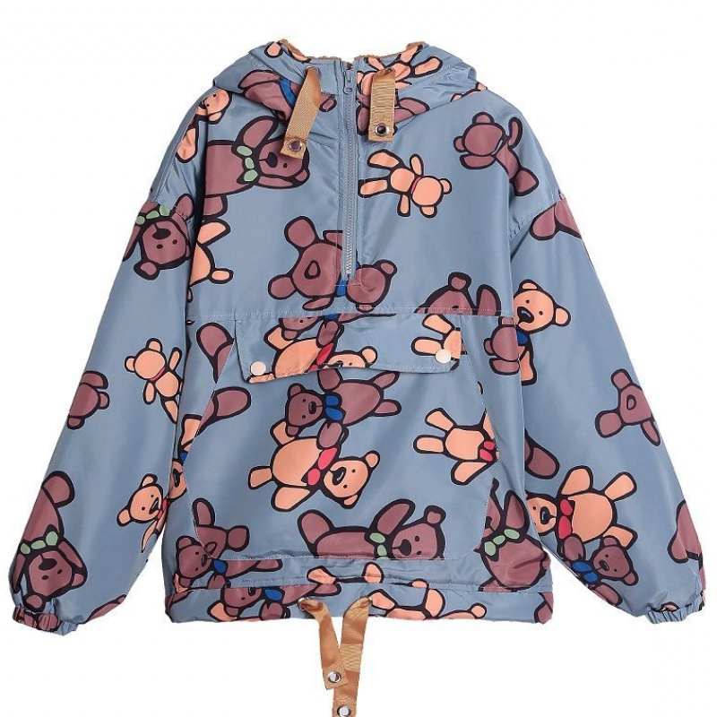 Title 2, Cute Bear Print Temperament Retro Loose Hooded ...