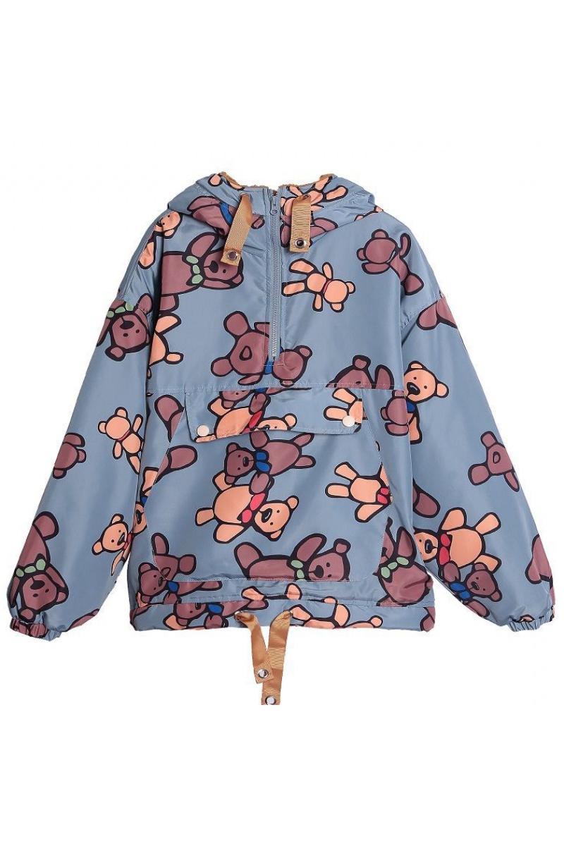 Title 4, Cute Bear Print Temperament Retro Loose Hooded ...