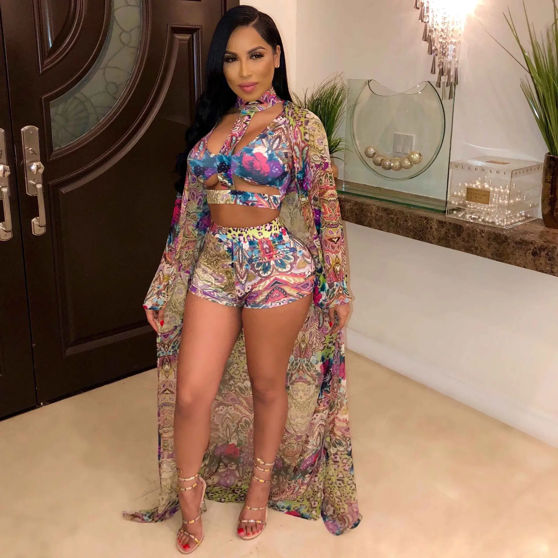 Beautiful Sexy Spring And Summer Digital Printing Split Swimsuit Three-Piece Suit