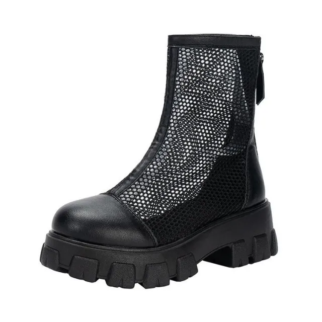 Black Fashion Platform Martin Boots Large Size Fashion Hollow Women's Shoes Black - Shop at LoveMi