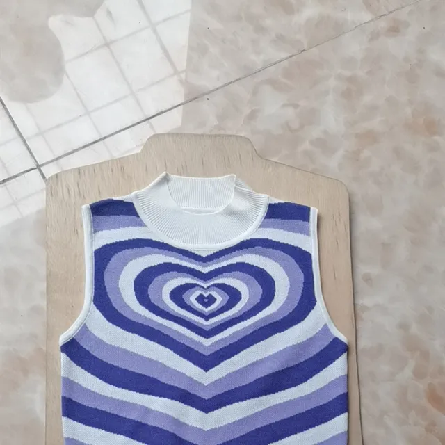 Xia Cross Border New Love Vortex Contrast Sexy Short Woolen Vest Slim Top Blue - Shop at LoveMi