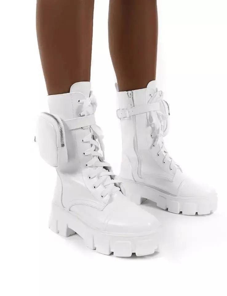 Martin Boots Women's Winter Shoes Deep Mouth New Casual Warm And Velvet High-Top Ankle Boots - White