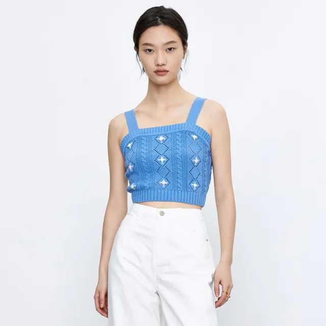 UR Summer New Style Women's Casual Loose Square Collar Hollow Woolen Vest YL04R9AE2000 Blue - Shop at LoveMi