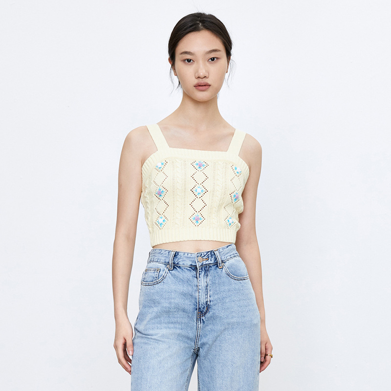 UR Summer New Style Women's Casual Loose Square Collar Hollow Woolen Vest YL04R9AE2000