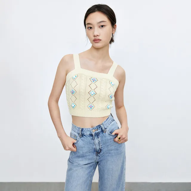 UR Summer New Style Women's Casual Loose Square Collar Hollow Woolen Vest YL04R9AE2000 Yellow - Shop at LoveMi