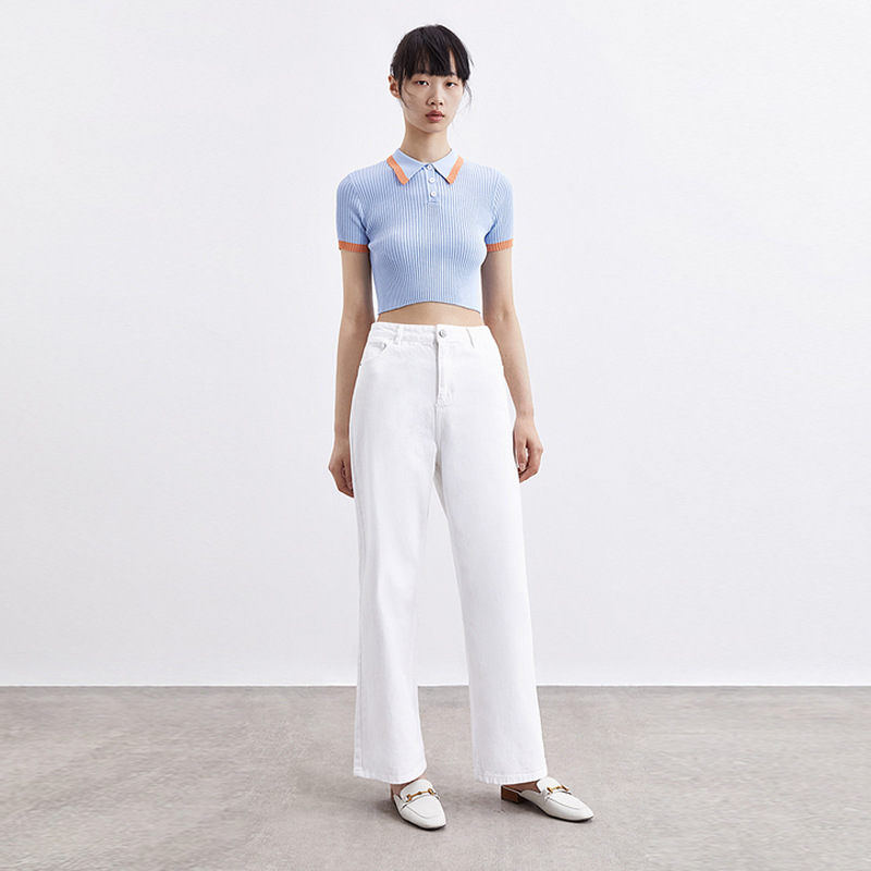 Temperament Slim Fit Color Matching POLO Collar Short T-shirt Short Sleeves