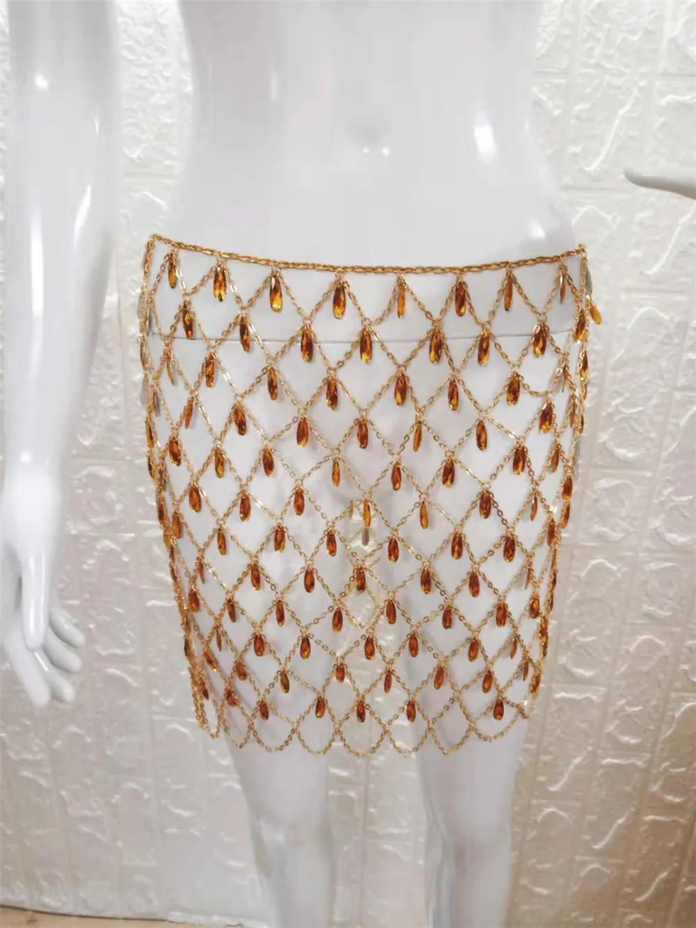 Cutout Sparkling Crystal And Gem Pendant Skirt - Gold