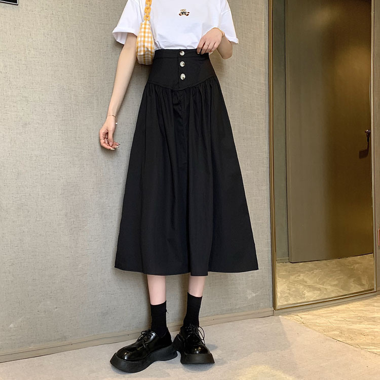 Women's Summer Thin High Waisted Slim Mid Length Large Swing Skirt