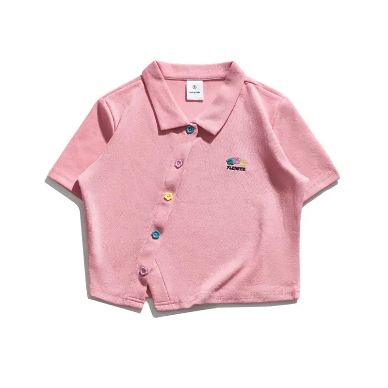 Summer Small  Embroidery Short Umbilical Polo Shirt