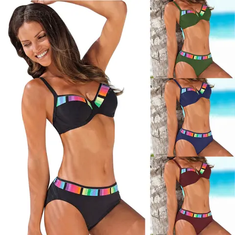 New Swimsuit Women's Hot Style Color Matching Gradient Split