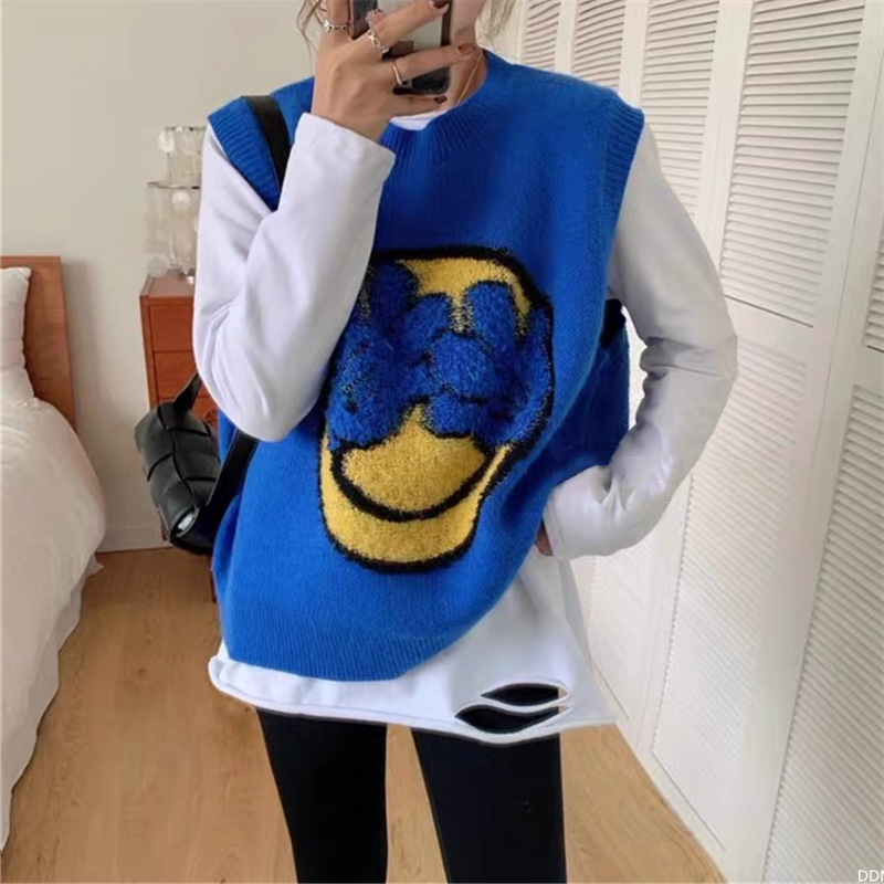 Round Neck Waistcoat Spring Women's Loose Sleeveless Waistcoat All-Match Knitted Vest