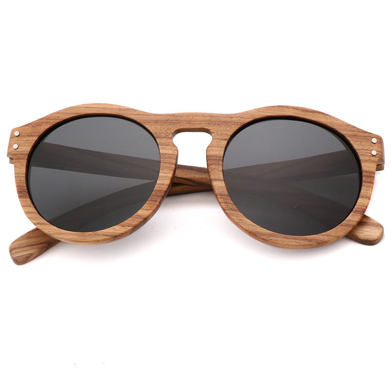 Title 6, Fashion Polarized Bamboo Wood Glasses Round Frame