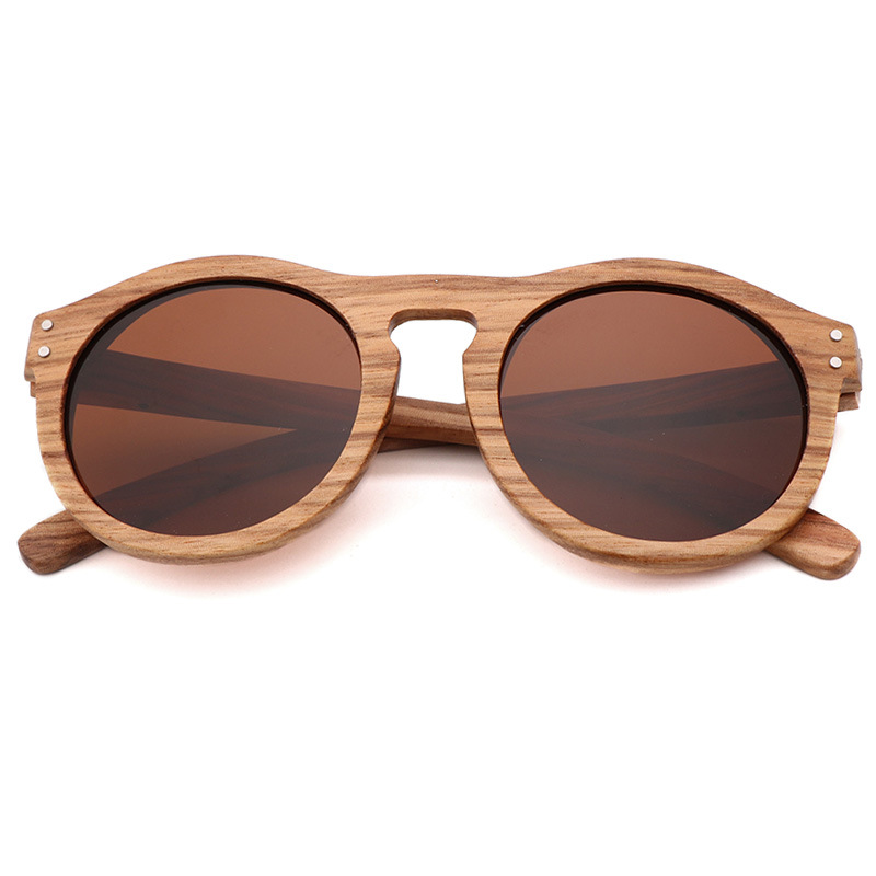 Title 10, Fashion Polarized Bamboo Wood Glasses Round Frame