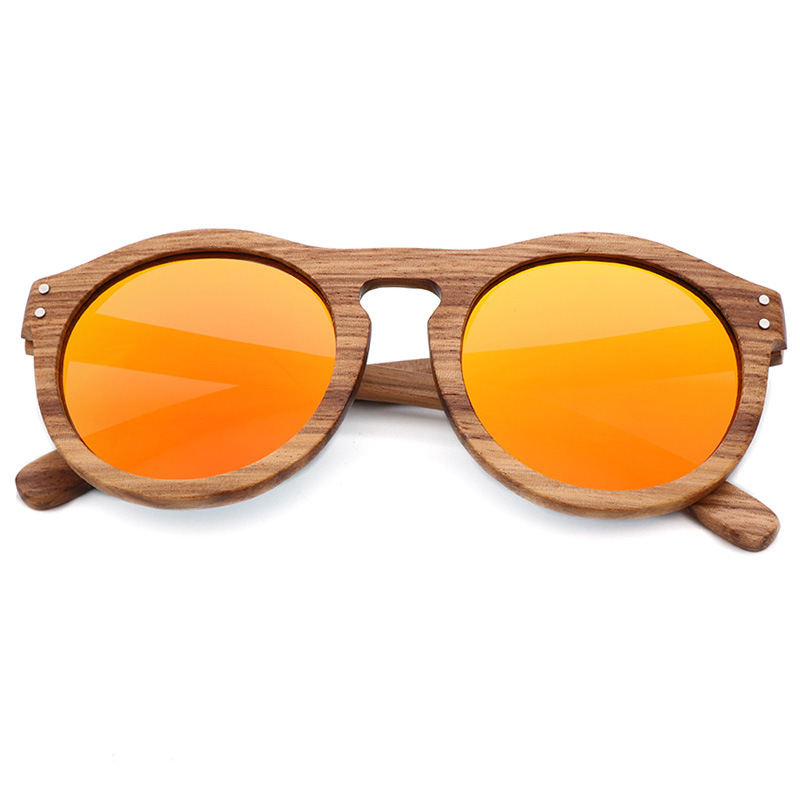 Title 8, Fashion Polarized Bamboo Wood Glasses Round Frame