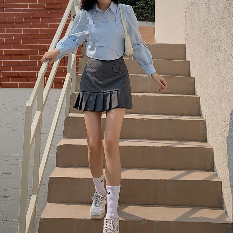 Vest Stitching Fake Two-piece Tie Shirt Chic And Thin A-line Pleated Skirt Spring And Summer Suit