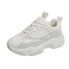 Fashion All-match Lace-up Running Sneakers - White - View 1