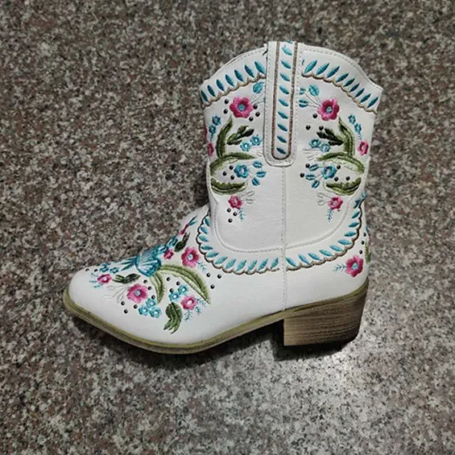 European And American Square Heel Embroidered Boots Fashion Color Embroidered Red - Shop at LoveMi