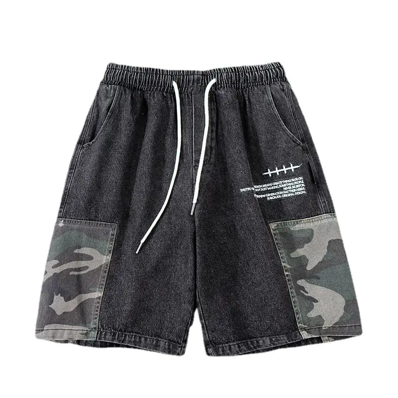 Camouflage Stitching Denim Overalls Shorts Men's Japanese