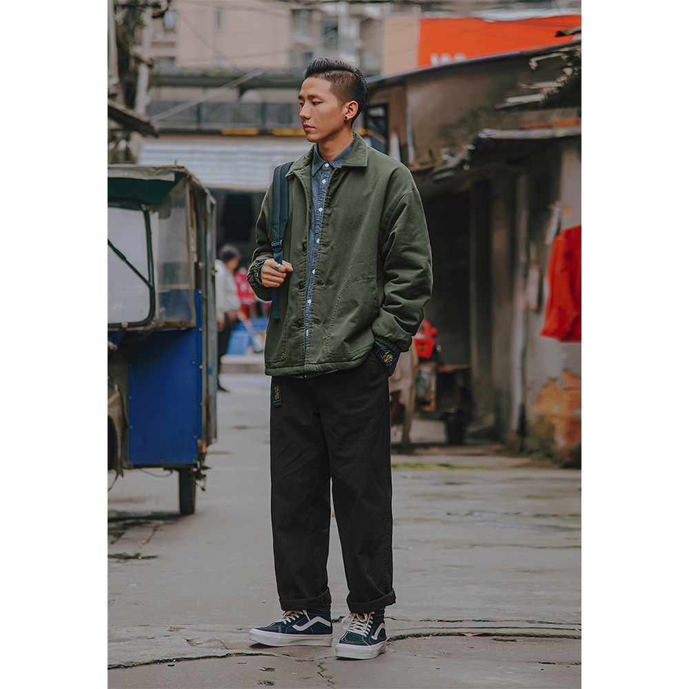 Japanese Retro Solid Color Tooling Jacket Youth Men'S Casual Lapel Cotton Jacket